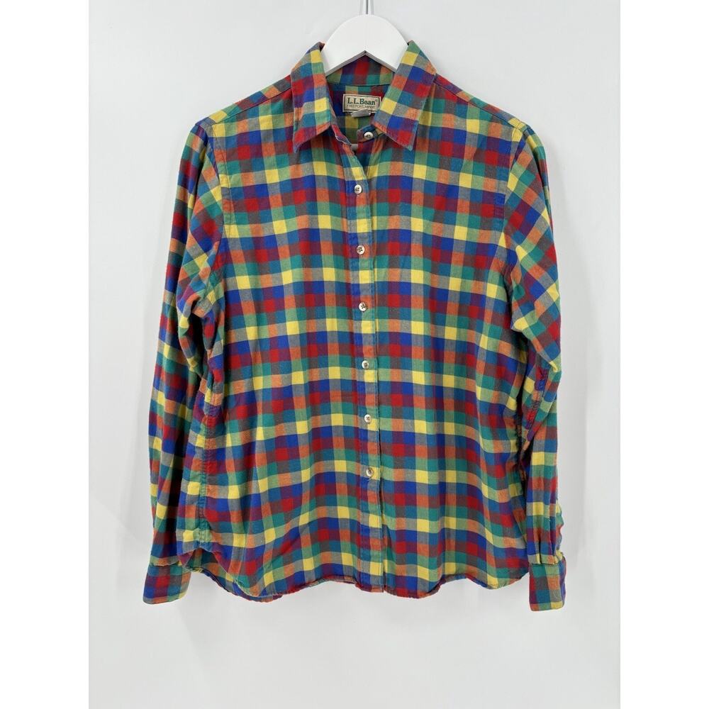 LL Bean Vintage Shirt Womens 18 XL Multicolor Check Plaid Colorful Long Sleeves